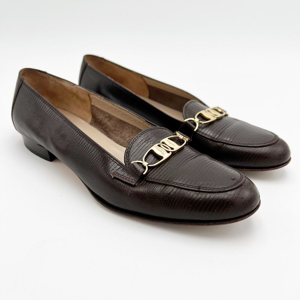 Vtg Salvatore Ferragamo Womens Loafer 6 AA Chocolate Brown Leather Gold Italy